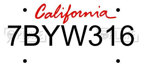 7BYW316 California License Plate