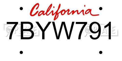 7BYW791 California License Plate