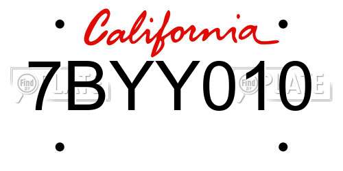 7BYY010 California License Plate