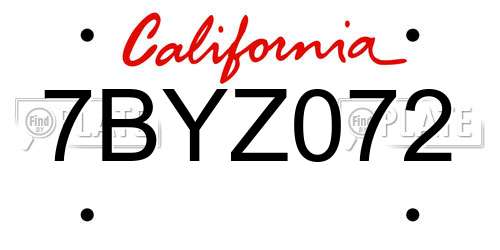 7BYZ072 California License Plate