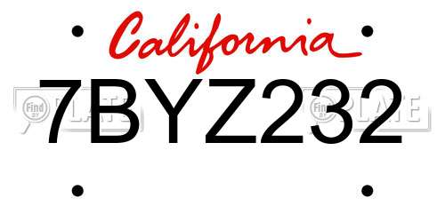 7BYZ232 California License Plate