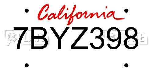 7BYZ398 California License Plate