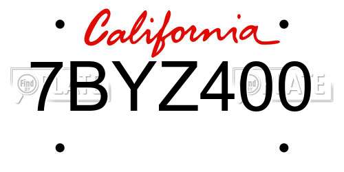 7BYZ400 California License Plate
