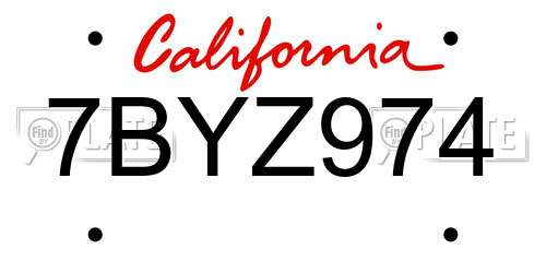 7BYZ974 California License Plate