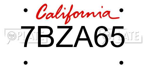 7BZA65 California License Plate