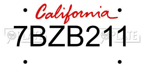 7BZB211 California License Plate