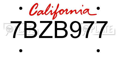 7BZB977 California License Plate