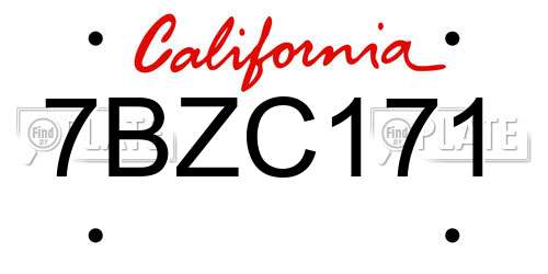 7BZC171 California License Plate