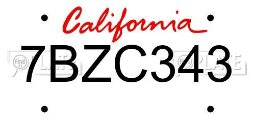 7BZC343 California License Plate