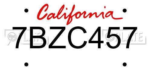 7BZC457 California License Plate