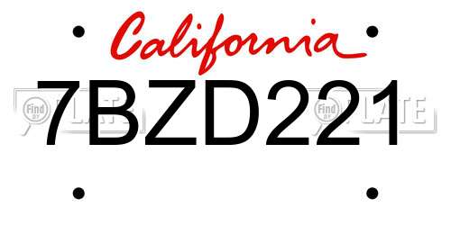 7BZD221 California License Plate