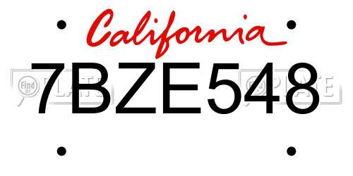 7BZE548 California License Plate