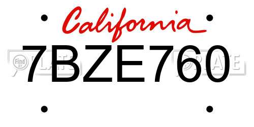 7BZE760 California License Plate