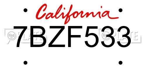 7BZF533 California License Plate