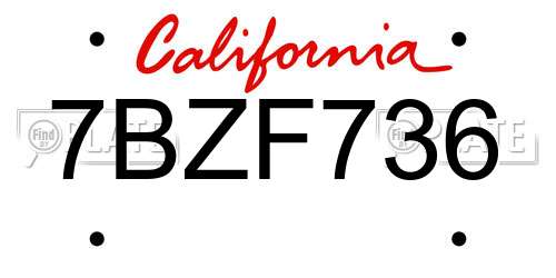 7BZF736 California License Plate