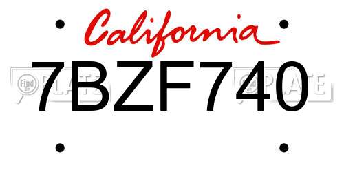 7BZF740 California License Plate