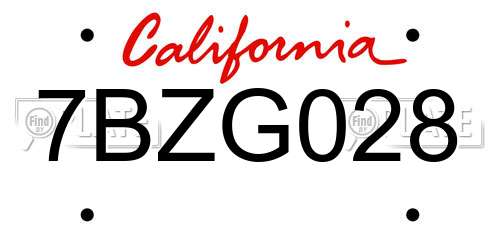 7BZG028 California License Plate