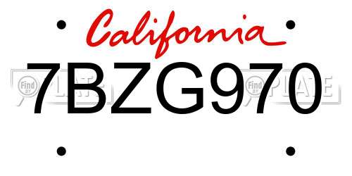 7BZG970 California License Plate
