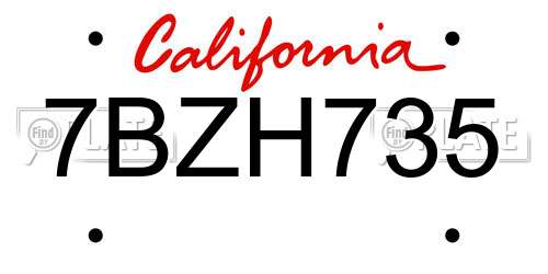 7BZH735 California License Plate