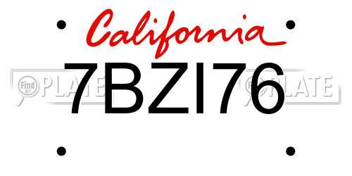 7BZI76 California License Plate