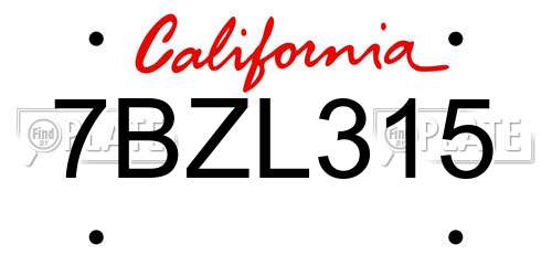 7BZL315 California License Plate