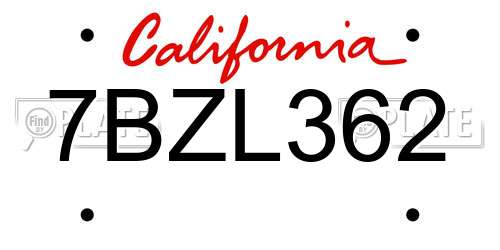 7BZL362 California License Plate
