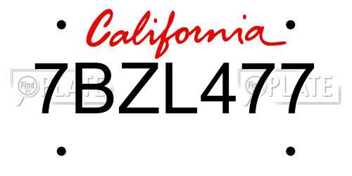 7BZL477 California License Plate
