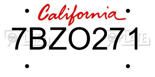 7BZO271 California License Plate
