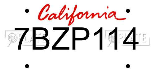7BZP114 California License Plate