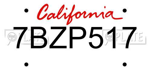 7BZP517 California License Plate