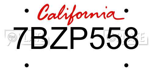 7BZP558 California License Plate