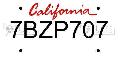 7BZP707 California License Plate
