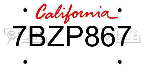 7BZP867 California License Plate
