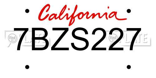 7BZS227 California License Plate