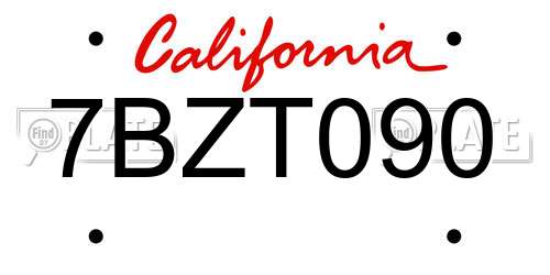 7BZT090 California License Plate