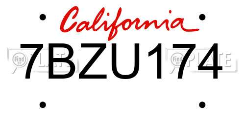 7BZU174 California License Plate