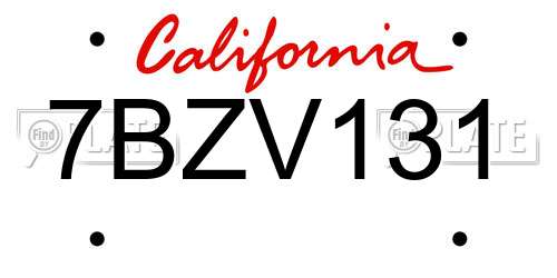 7BZV131 California License Plate