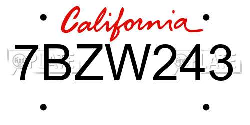 7BZW243 California License Plate