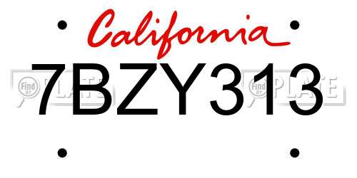 7BZY313 California License Plate