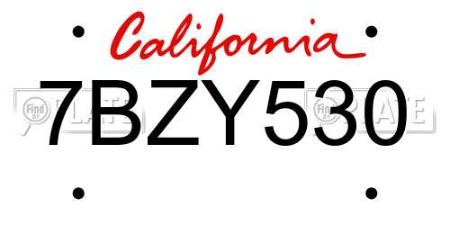 7BZY530 California License Plate