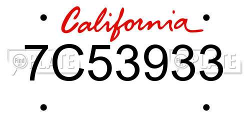 7C53933 California License Plate
