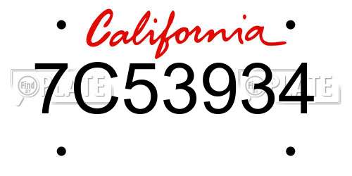 7C53934 California License Plate