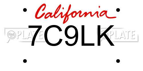 7C9LK California License Plate