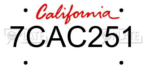 7CAC251 California License Plate