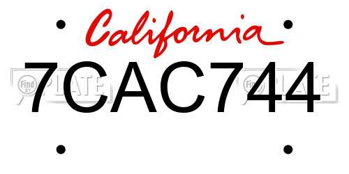 7CAC744 California License Plate
