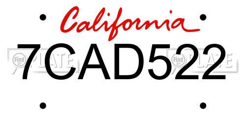 7CAD522 California License Plate