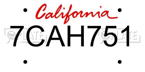 7CAH751 California License Plate
