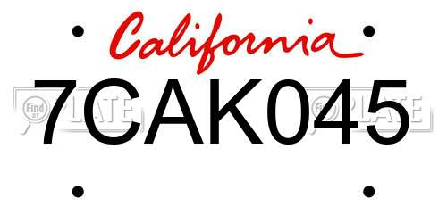 7CAK045 California License Plate
