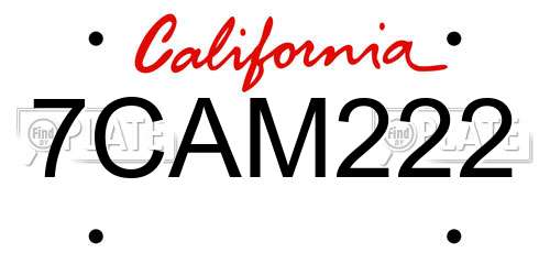 7CAM222 California License Plate