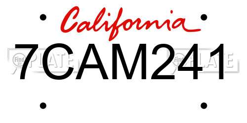 7CAM241 California License Plate